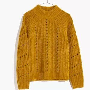 Madewell Pointelle Mock Neck Pullover Sweater Mustard S